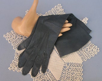 Vintage Black Leather Gloves Trefousse  France