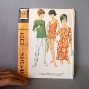 60s Beach Dress or Top - Pants - Bathing Suit / Uncut Sewing Pattern / Bust 36 / Vintage Beach Fashion 1960s