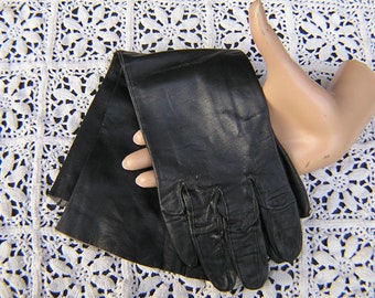 Vintage Black Kid Type Leather Gloves Caresskin by Superb