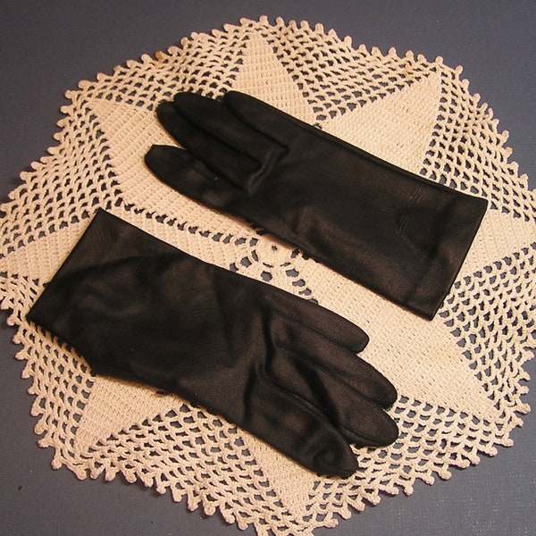 Vintage Black Analon Gloves by Hansen . Button at Wrist