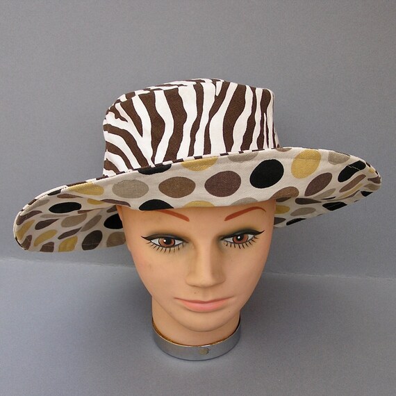 Groovy 60s Cloth Hat, Reversible Hat, Zebra Print… - image 2