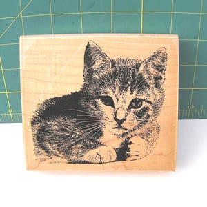 Vintage 1980s Large Kitty Cat Wood Mounted Rubber Stamp image 1