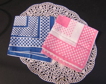 Vintage Pink and Blue Polka Dot Hankies