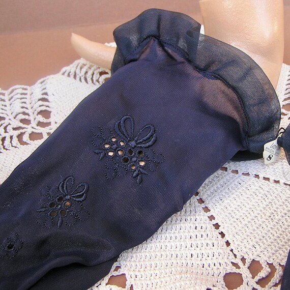 Vintage Dark Navy Blue Nylon Gloves . Lady Gay - image 2