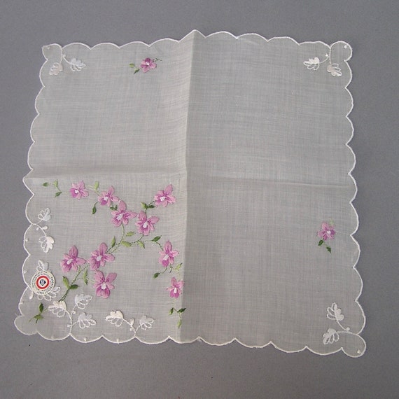 Pair of Pretty Swiss Floral Embroidered Hankies .… - image 2