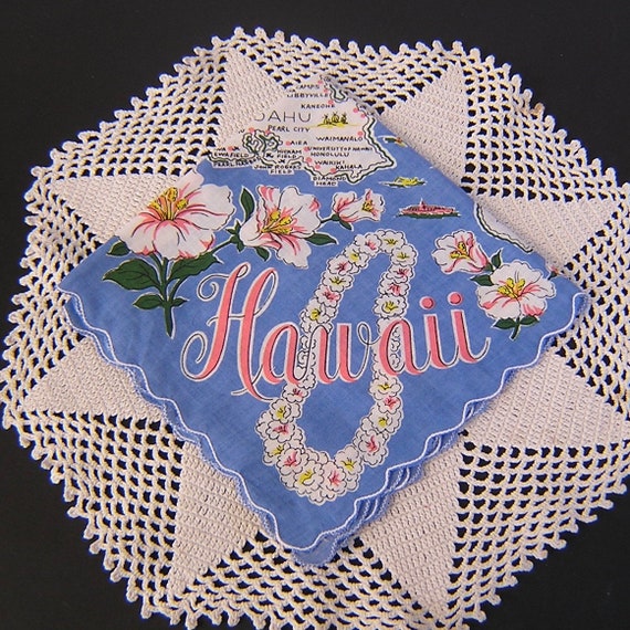 Vintage Hawaiian Islands Hanky . Souvenir Hawaii … - image 1