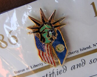 Vintage 1986 Kentucky State Flag, Statue of Liberty Lapel Pin, Centennial Celebration 1886-1986, American Flag, USA, State Flag