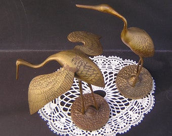 Vintage Brass Crane Figurines