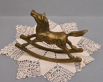 Vintage Solid Brass Rocking Horse . Vintage Home Decor . Metal Horse Figurine . Vintage Nursery Decor . 70s Brass Figurine