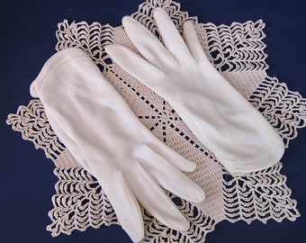 Vintage White Nylon Gloves with Tiny Bead Detail .  Fownes