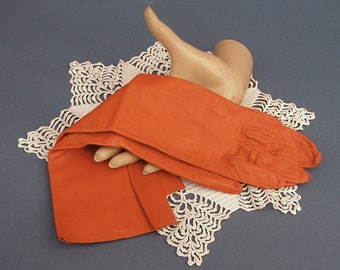 Vintage Orange Leather Gloves . Caresskin by Superb
