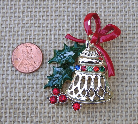 Christmas Bell Pin, Vintage Christmas Brooch by B… - image 2
