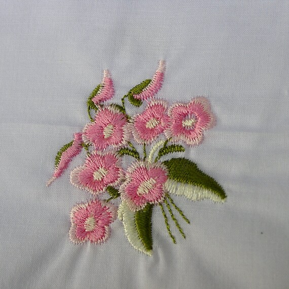 Vintage Floral Embroidey Hanky Pair . Pink Flower… - image 3