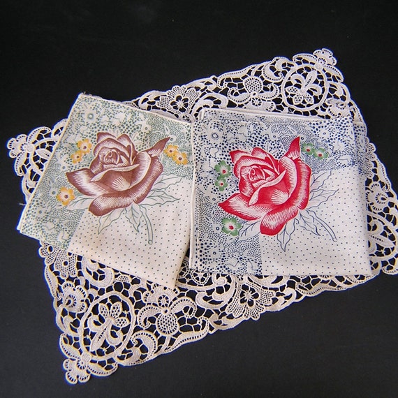 Pair of Pretty Roses Print Hankies