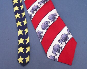 Vintage 1996 GOP Tie . Patriotic Elephant Tie . Mike Luckovich , Republican Tie