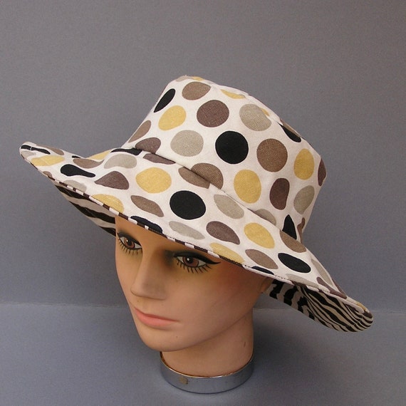 Groovy 60s Cloth Hat, Reversible Hat, Zebra Print… - image 1