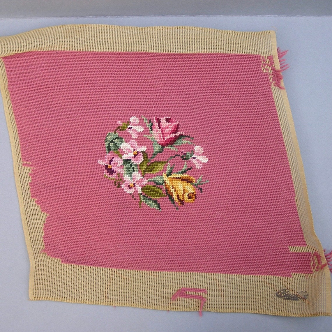 Vintage Floral Needlepoint . Flowers Needlework . about 131/2 Etsy