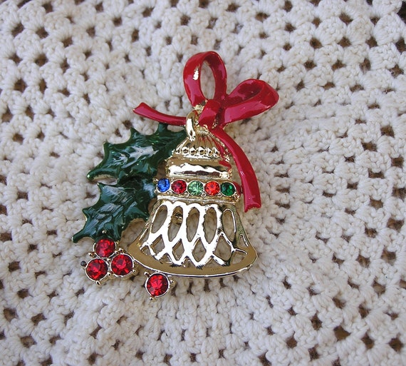 Christmas Bell Pin, Vintage Christmas Brooch by B… - image 1