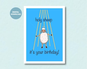 Funny Holy Sheep Birthday Card, Friends Family Greeting, Unique (Digital Download)
