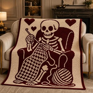 Skeleton Crochet Blanket Pattern Overlay Mosaic Crochet PDF Goth Halloween Spooky Afghan Pattern Dark Academia Decor Skeleton Gift