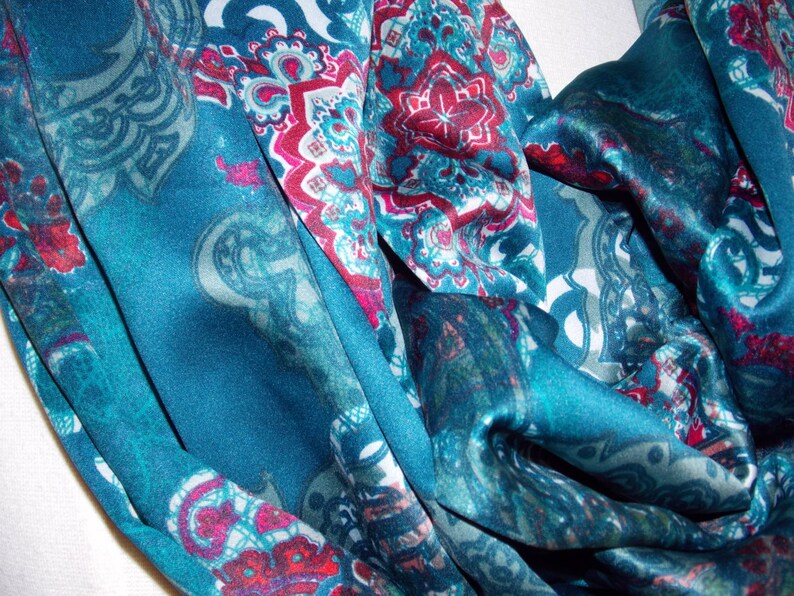 Silky blue paisley infinity scarf | Etsy