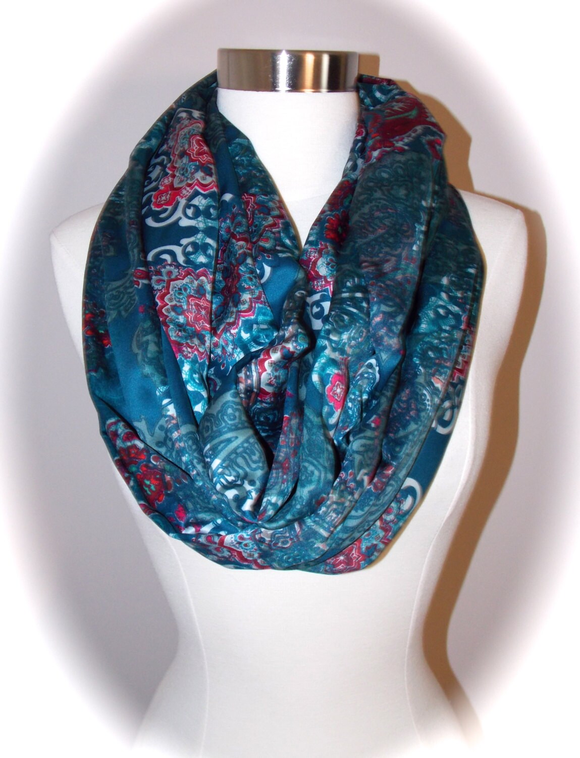 Silky blue paisley infinity scarf | Etsy