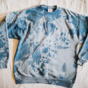 Tie-Dye Crewneck Denim Blue Sweatshirt | Unisex Large | One of a Kind | Reverse Tie Dye | Bleach Dye | Quarantine Shirt | Leggings Shirt