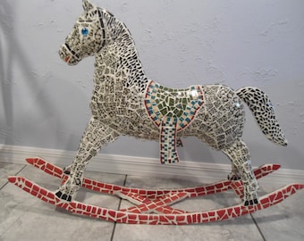 Piece Made Mosaic Rocking Horse / Inside or Out / Free Ship USA