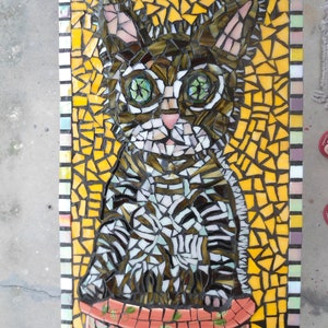 Piece Made Mosaic Cat Picture / Inside or Out