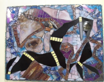 Piece Made Mosaic Abstract  Stained Glass / Free US shipping
