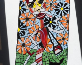 Piece Made Stained Glass Mosaic Picture "Fishhead" / FREE shipping in US