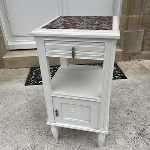 Antique Marble Topped French Louis Bedside Table Cabinet / Commode Pot Cupboard