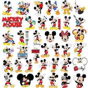 May include: A collection of Mickey Mouse character stickers featuring various poses, expressions, and outfits. The set includes the text Mickey Mouse, Disney, and Mickey in different fonts and styles, showcasing the character with accessories.