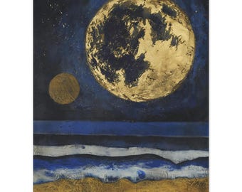 Tide Bringer Encaustic Painting – Abstract Moonlit Beach Art Print (Giclée)