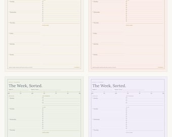 Pack d'agendas hebdomadaires à imprimer | Liste de tâches à télécharger | 4 couleurs | Minimaliste