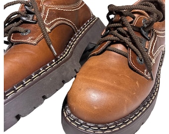 Original 1990s 2000s Y2K Black Leather POD Platform School Shoes