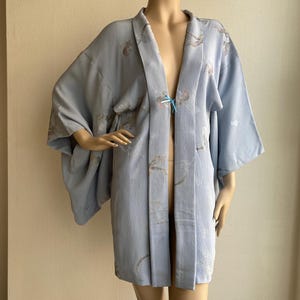 Vintage Japans lichtblauw brokaat haorikimonojack uit de jaren 60 - one size
