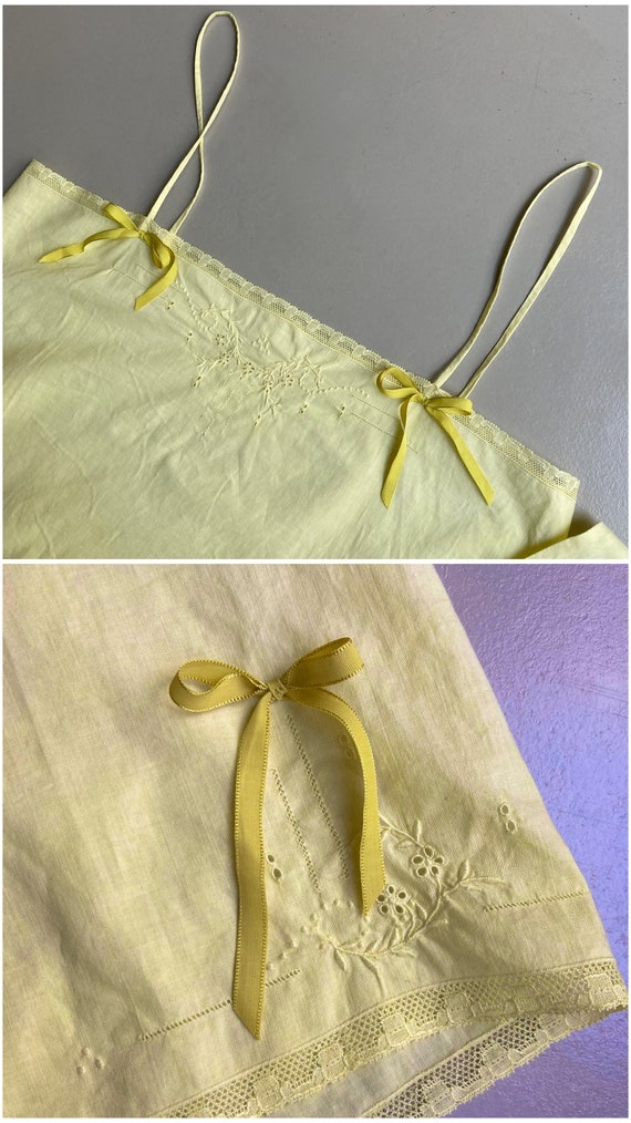 Pretty hand sewn cotton light yellow embroidered … - image 3