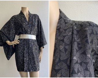 Vintage jaren 50 Japanse haori kimono jasje met brokaat zilver patroon