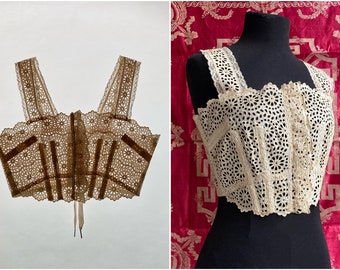 Rare antique French eyelet lace lace up corset cover with celluloid bones and original silk corset lace - Au Bon Marché