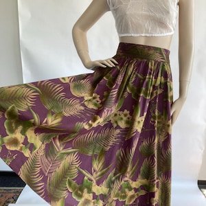 Vintage 1980s Yves Saint Laurent YSL Diffusion Femmes skirt purple w green botanical print - waist 65 cm