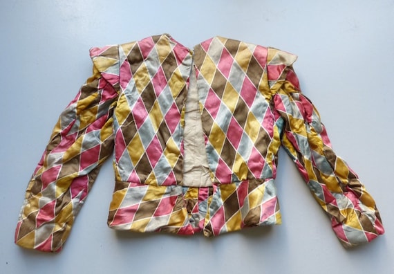 Antique handmade 19th century satin harlequin thea
