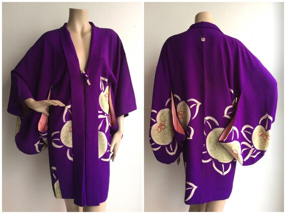 Silk crepe purple vintage Japanese mid century hao