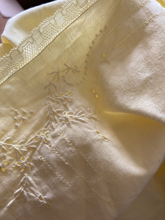 Pretty hand sewn cotton light yellow embroidered … - image 9