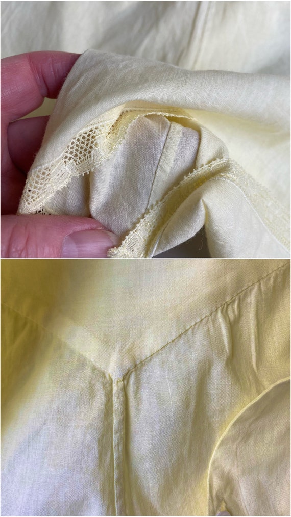 Pretty hand sewn cotton light yellow embroidered … - image 8