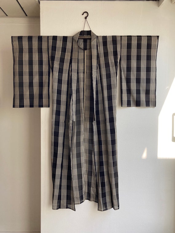 Antique handstitched Japanese silk organdy kimono… - image 2