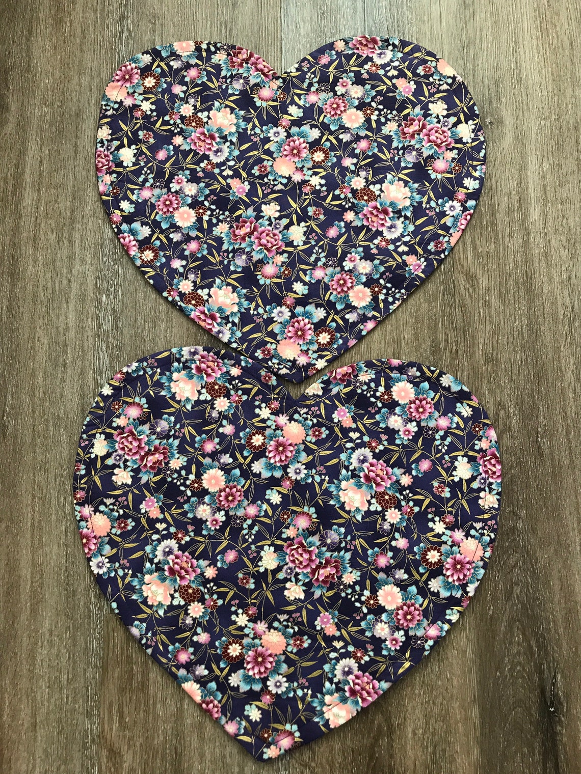 2 Reversible Heart ShapedPlacemats Purple floral design Etsy
