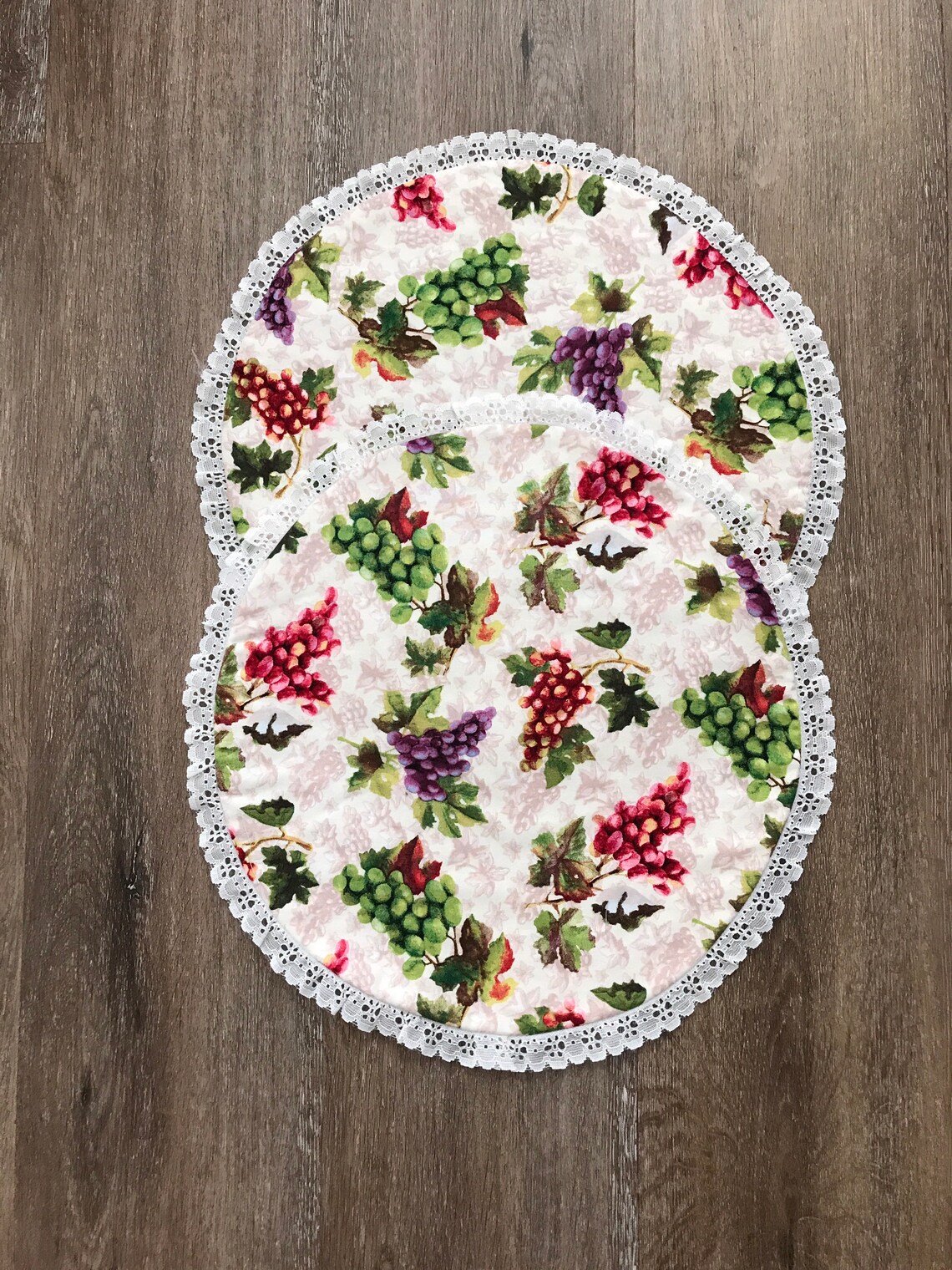 Set of 2 Round Placemats with purple and green grapes on a Etsy