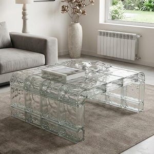 Handgjort soffbord i glasblock – Century Modern Sculptural Art Furniture