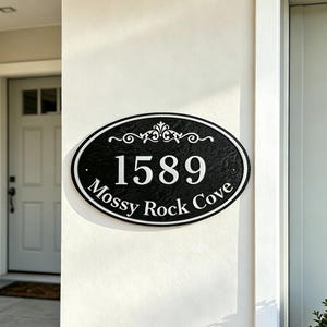 Custom Oval Aluminum Address Plaque, Personalized House Number Sign for Outdoor Exterior Decoration